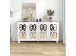 Credenza Fortuna Lai Con Maniglie In Cristallo, 4 Ante, Credenza Cucina In Stile Country, 160X40X84Cm, Bianco