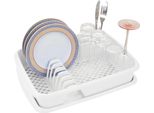 Novaliv Scolapiatti Con Vaschetta Di Raccolta White 40 X 30 Cm - Scolapiatti Per Lavello - Scolapiatti Salvaspazio Per Il Lavaggio Di Stoviglie E Posate Da Campeggio Scolapiatti Cestello Per Piatti