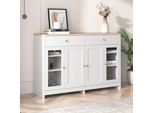 Credenza Merax Con Ante E Cassetti In Vetro Temperato, Cassettiera In Stile Country