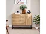 Credenza 'Lavangen' Con Un'anta E 3 Cassetti 75 X 100 X 35 Cm Effetto Rovere