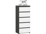3Xcassettiera Da Salotto, Credenza Con 5 Cassetti (L:40Cm X H:92Cm X P:35Cm) In Grigio Grafite E Bianco