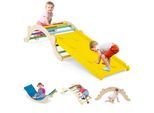 Costway Arco Di Arrampicata 3 In 1 Per Interni, Triangolo Di Arrampicata Con Cuscino E Scivolo Reversibile In Legno, Struttura Di Arrampicata Per Bambini 1 + Colorata Per Scivolare, Arrampicarsi E Oscillare
