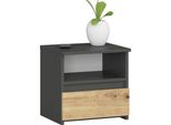 Cassettiera, Credenza, Comodino Con 1 Cassetto E 1 Ripiano (L:40 Cm X H:40 Cm X P:35 Cm) In Grigio Grafite E Rovere Artigianale