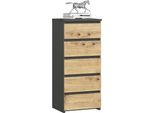 3Xcassettiera Da Salotto, Credenza Con 5 Cassetti (L:40Cm X H:92Cm X P:35Cm) In Grigio Grafite E Rovere Artigianale
