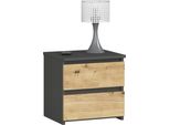 Cassettiera, Credenza, Comodino Con 2 Cassetti (L:40 Cm X H:40 Cm X P:35 Cm) In Grigio Grafite E Rovere Artisan