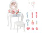 Set Da Toilette Per Bambini Costway, Toilette In Legno 2 In 1 Con Sgabello, Specchio Rimovibile, Cassetti E Accessori, Toilette Da Principessa Per Bambini Dai 3 Anni In Su