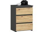 3Xcassettiera Da Salotto, Credenza Con 3 Cassetti (L:40Cm X H:57Cm X P:35Cm) In Grigio Grafite E Rovere Artigianale