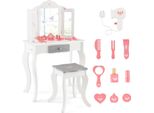 Costway 2 In 1 Tavolo Da Toeletta Per Bambini Con Sgabello, Tavolo Da Toeletta Da Principessa Con Specchio Pieghevole Rimovibile A 3 Ante, Cassetto E 10 Accessori, Tavolo Da Trucco Per Il Make-Up Per Bambini E Bambine, Bianco