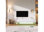 Merax Tv Lowboard Con Ripiani E Cassetti In Vetro, Mobile Tv Bianco Lucido Con Led, Porta Tv Per Soggiorno, Larghezza 170 Cm