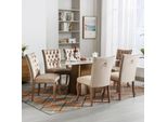 Set Di 6 Sedie Da Sala Da Pranzo Flieks, Sedia Da Cucina Con Gambe In Legno Massiccio, Sedia Imbottita Con Rivestimento In Velluto, Sedie Da Pranzo Sedie Da Soggiorno, Beige