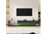 Merax Tv Lowboard Con Ripiani E Cassetti In Vetro, Mobile Tv Nero Lucido Con Led, Porta Tv Per Soggiorno, Larghezza 170 Cm