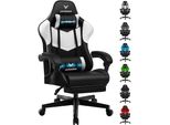 Luckracer Sedia Da Gioco Sedia Da Ufficio Ergonomica Con Cuscino Lombare Cuscino Poggiatesta, Sedia Da Gioco Regolabile In Altezza Capacità Di Carico 150 Kg, Poggiapiedi Bianco