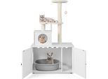 Tiragraffi Costway Con Armadietto Per Gatti, Casa Per Gatti Tutto In Uno, Albero Per Gatti Con Ingresso, Grotta, Tronco In Sisal E Palla Da Gioco 77,5X49X132Cm Bianco