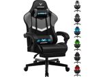 Luckracer Sedia Da Gioco Sedia Da Ufficio Ergonomica Con Cuscino Lombare Cuscino Poggiatesta, Sedia Da Gioco Regolabile In Altezza Capacità Di Carico 150 Kg, Poggiapiedi Grigio