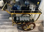 Casa Padrino Carrello Oro / Marrone / Nero 98 X 48 X H. 85 Cm - Carrello In Acciaio Inox Con Piatti In Vetro - Carrello Per Ristorazione - Accessori Per Hotel E Ristoranti