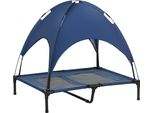 Pawhut Cuccia Per Cani Rialzata Con Tettoia, Cuccia Per Animali, Cuccia Per Cani Da Esterno Con Tettoia, Traspirante, In Tessuto Taffetà Per Campeggio Blu Scuro 92 X 76 X 90 Cm