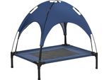 Pawhut Lettino Per Cani Rialzato Con Baldacchino, Letto Per Animali, Letto Per Cani Da Esterno Con Baldacchino, Traspirante, In Tessuto Taffetà Per Campeggio Blu Scuro 76 X 61 X 73 Cm