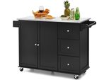 Costway Carrello Da Cucina Con Piano Di Lavoro In Acciaio Inox, Isola Da Cucina Con 3 Cassetti, Ripiano Regolabile E Portasciugamani, Carrello Di Servizio Mobile, Mobile Da Cucina Su Rotelle, Carrello Da Cucina A Isola (Nero)