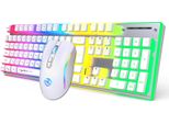 Set Tastiera E Mouse Wireless Hxsj L96 2.4G, 104 Tasti | Effetti Luminosi Rgb | Copritasti In Abs Bicolore | 6 Dpi Regolabili, Bianco