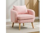Poltrona Imbottita Merax Con Cuscini Decorativi E Gambe In Legno Massiccio, Poltrona Reclinabile Teddy Peluche Poltrona Reclinabile Poltrona Singola Poltrona Singola Divano Lounge, Rosa
