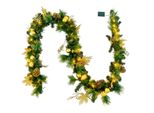 Costway 270 Cm Di Ghirlanda Di Natale Con 50 Led Bianchi Caldi, Ghirlanda Di Abete Artificiale Con Pigne E Fiocchi Dorati, Decorazione Natalizia Illuminata Verde