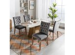 Set Di 4 Sedie Da Sala Da Pranzo Flieks, Sedia Da Cucina Con Gambe In Legno Massiccio, Sedia Imbottita Con Rivestimento In Velluto, Sedie Da Pranzo Sedie Da Soggiorno, Grigio
