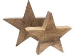 3.07 Stelle In Set Di 2 In Legno Di Mango - 20 Cm / 15 Cm - Stella Decorativa Naturale