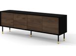 Mobile Tv Sherwood 4D 180 Cm Nero Opaco / Rovere Catania Frontali Fresati In Mdf Credenza Su Gambe Cassettiera Tavolo Hi-Fi Tavolo Tv