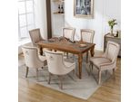Set Di 6 Sedie Da Sala Da Pranzo Flieks, Sedie Da Cucina Imbottite Con Gambe In Legno Massiccio, Sedia Da Sala Da Pranzo Con Rivestimento In Velluto, Beige