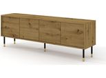 Mobile Tv Sherwood 4D 180 Cm Rovere Artigianale Fronti Fresati Mdf Lavagna Su Gambe Credenza Cassettiera Tavolo Hi-Fi Tavolo Tv