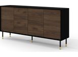 Cassettiera Sherwood 4D 180 Cm Nero Opaco / Rovere Catania Frontali Fresati Credenza In Mdf Credenza Su Gambe
