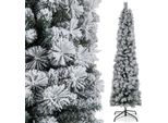 Costway 180 Cm Albero Di Natale A Matita Con Neve, Albero Di Natale Artificiale Con Illuminazione, 150 Led In Bianco Caldo, Albero Di Natale Stretto Con Supporto In Metallo, Albero Di Natale Artificiale In Pvc, Bianco