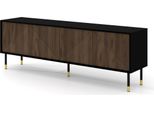 Mobile Tv Woody Iv 4D 180 Cm Nero Opaco / Rovere Catania Frontali Fresati In Mdf Credenza Su Gambe Cassettiera Tavolo Hi-Fi Tavolo Tv
