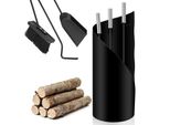 Yakimz Set Per Caminetto In Acciaio Inox Nero Da 4 Pezzi, Comprendente Scopa, Paletta Per La Cenere, Attizzatoio, Supporto Con Schermo Per La Privacy
