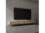 Doporro Mobile Porta Tv Sospeso 320 Cm Con 4 Ante Bianco Opaco E Marrone Chiaro, Credenza Bassa Da Soggiorno Salotto, Madia Consolle Bicolore Per Tv Fernsehschrank02