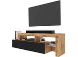 Mobili Tv Selsey Mobile Tv Asten Dal Design Asimmetrico - Larghezza 172 Cm - Rovere Wotan / Nero Con Led