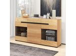 Credenza Merax Colore Rovere Selvatico Con Led, Credenza Con Ripiano In Vetro, Kommde Modern