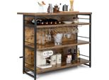 Costway House Mobile Bar, Scaffale Da Cucina Con 4 Ripiani Aperti, Portabottiglie, Portabicchieri E Poggiapiedi, Scaffale In Piedi 120 X 60 X 101 Cm, Marrone Rustico