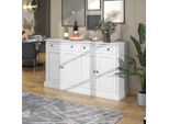Grande Cassettiera, Credenza Con 4 Ante E 2 Cassetti, Mobile Buffet Moderno Per Camera Da Letto, Soggiorno, Ingresso, Corridoio, 150 X 86 X 40 Cm- (Bianco Antico)