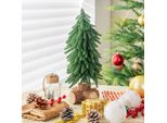 Costway 40Cm Piccolo Albero Di Natale, Mini Albero Di Natale Con Base In Legno Massiccio E 200 Punte Di Rami, Albero Di Natale Artificiale Da Tavolo, Albero Di Natale Per Ufficio, Verde