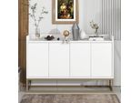Credenza Flieks A 4 Ante Con Ripiani Regolabili, Mobili Da Soggiorno Con Gambe Dorate, Cassettiera A Buffet Senza Maniglie, 120X30X80Cm, Bianco