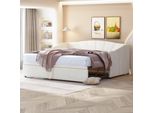 Flieks Divano Letto 90X200/180X200Cm Con Letto Estraibile, Divano Letto Giorno Letto Per Bambini Letto Per Ragazzi Con Rete A Doghe, Letto Giorno In Velluto, Beige