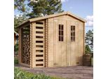 Casetta Da Giardino Con Porta Legna In Legno 4,47 M2 - Casetta Da Giardino In Legno Con Pavimento Impregnato - L206Xl272Xh218 Cm - Casetta Per Attrezzi - Tetto Impermeabile - Timbela M386C+M386G