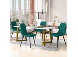 Flieks Set Da Pranzo 5 Pezzi, Tavolo Da Pranzo Con 4 Sedie, Set Tavolo Da Cucina Sedie Imbottite Con Rivestimento In Velluto, Tavolo Da Pranzo Rettangolare Con Gambe In Metallo Dorato, Verde