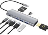6 In 1 Hub Type-C A 4K Hdmi / Tf / Sd / Usb 3.0 / 3X USB-C (Dati) / Adattatore Pd 100W Per Macbook/ Laptop Windows