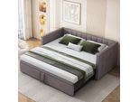 Merax Day Bed 90X200Cm/180X200Cm Letto Estraibile, Divano Letto Allungabile Con Rete A Doghe E Braccioli, Letto Imbottito In Velluto Letto Per Bambini Divano Letto, Grigio