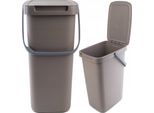 Cestino Kadax Con Coperchio E Maniglia, Cestino In Plastica, Cestino Per La Raccolta Differenziata (Marrone, 12L)