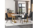 Flieks Set Da Pranzo 5 Pezzi, Tavolo Da Pranzo Con 4 Sedie, Set Tavolo Da Cucina Sedie Imbottite Con Rivestimento In Velluto, Tavolo Da Pranzo Rettangolare Con Gambe In Metallo Dorato, Grigio
