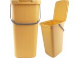 Cestino Kadax Con Coperchio E Maniglia, Cestino In Plastica, Cestino Per La Raccolta Differenziata (Giallo, 25L)