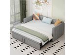 Merax Day Bed 90X200Cm/180X200Cm Letto Estraibile, Divano Letto Allungabile Con Rete A Doghe E Braccioli, Letto Imbottito In Velluto Letto Per Bambini Divano Letto, Grigio Chiaro